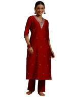 Libas Gerua Womens Embroidered Silk Blend Straight Kurta With Trousers