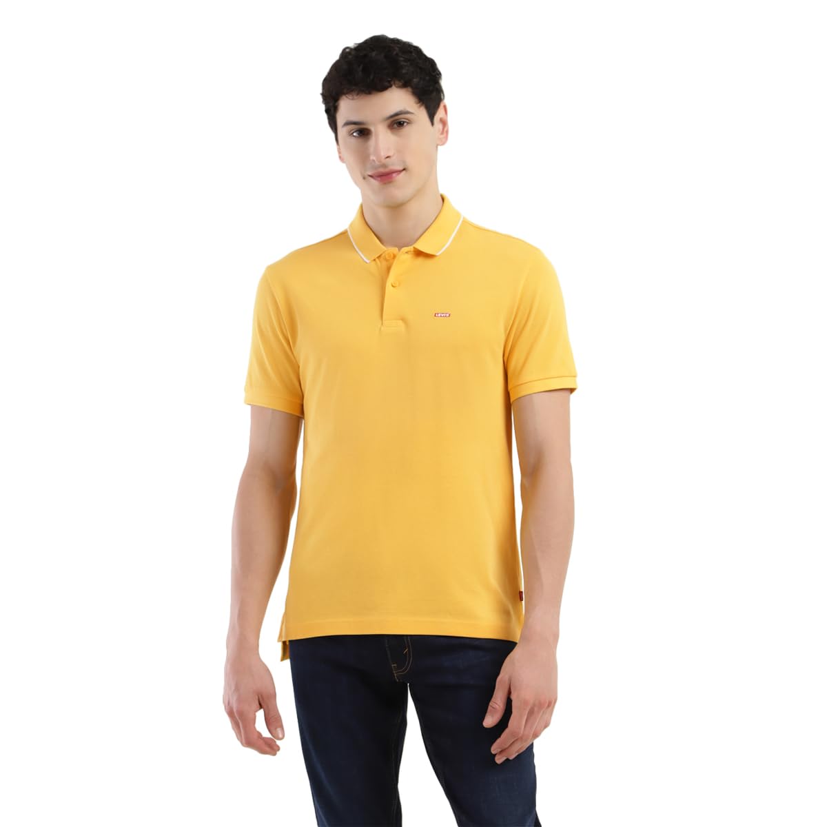LeviS MenS Cotton Polo Collar Regular Fit Solid TShirts Yellow, Small