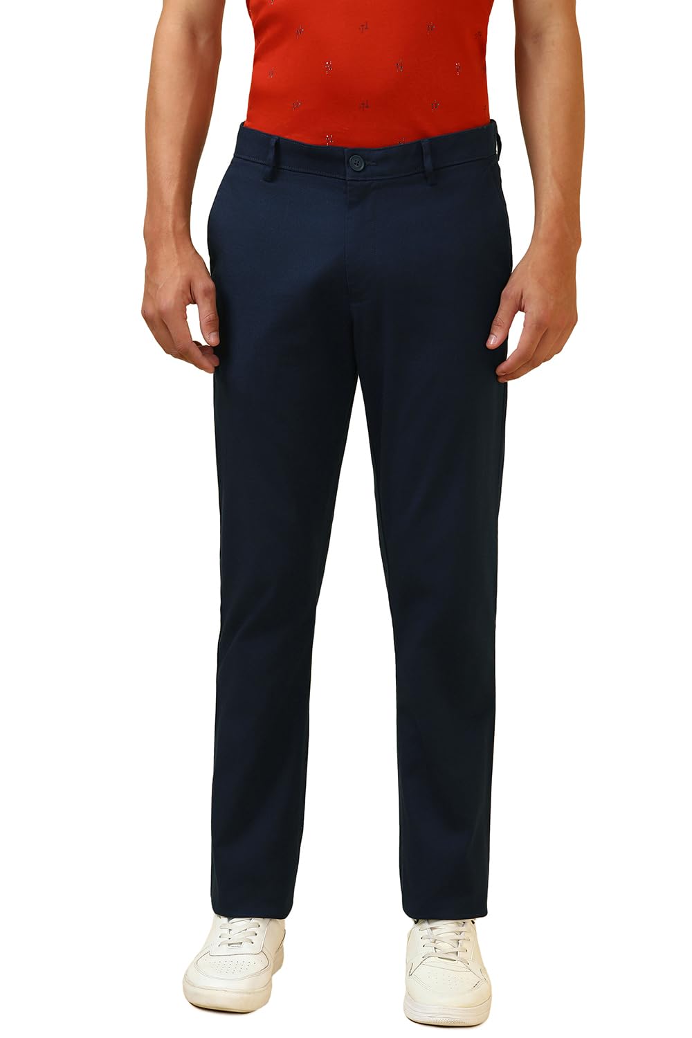 Men Navy Textured Casual Trousers 36
