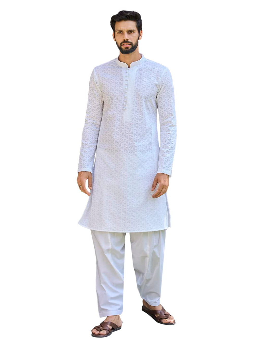 See Designs Mens Kurta - Specially Crafted And Designed For The Eid Festival White Cotton Regular Fit Embroidered Kurta Mandarin