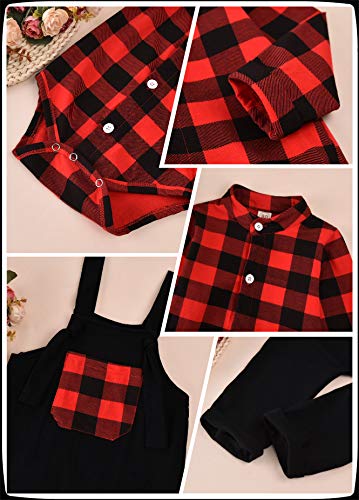 Unutiylo Baby Boys Girls Buffalo Plaid Overalls for Fall Winter, Toddler Christmas Clothes Babys Suspender Pants and Bodysuit Ro