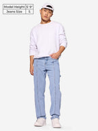 The Souled Store Denim: Light Blue Men and Boys Buttoned Solid Cotton Blend Straight Fit Jeans