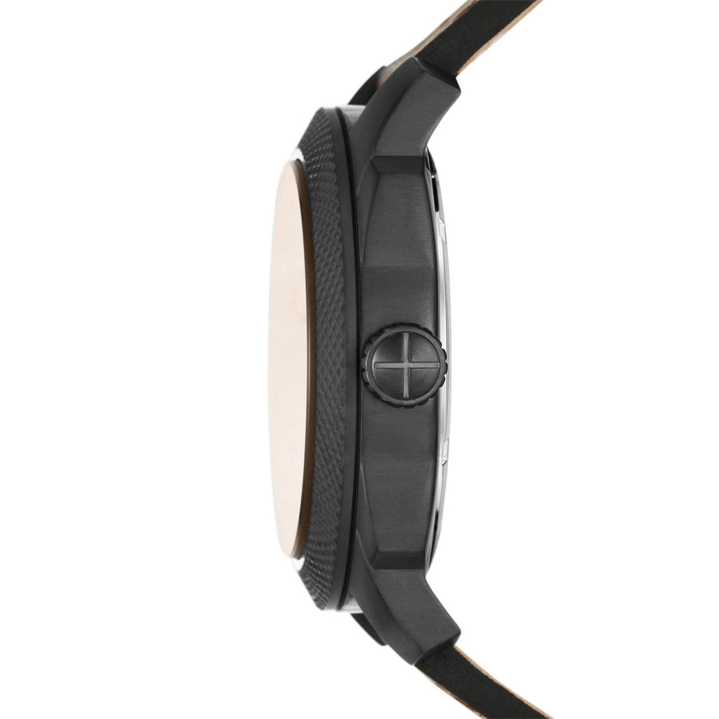 Fossil Men's Machine 49mm Quartz Stainless Steel and Leather Three-Hand Watch, Color: Black, Brown (Model: FS5972)