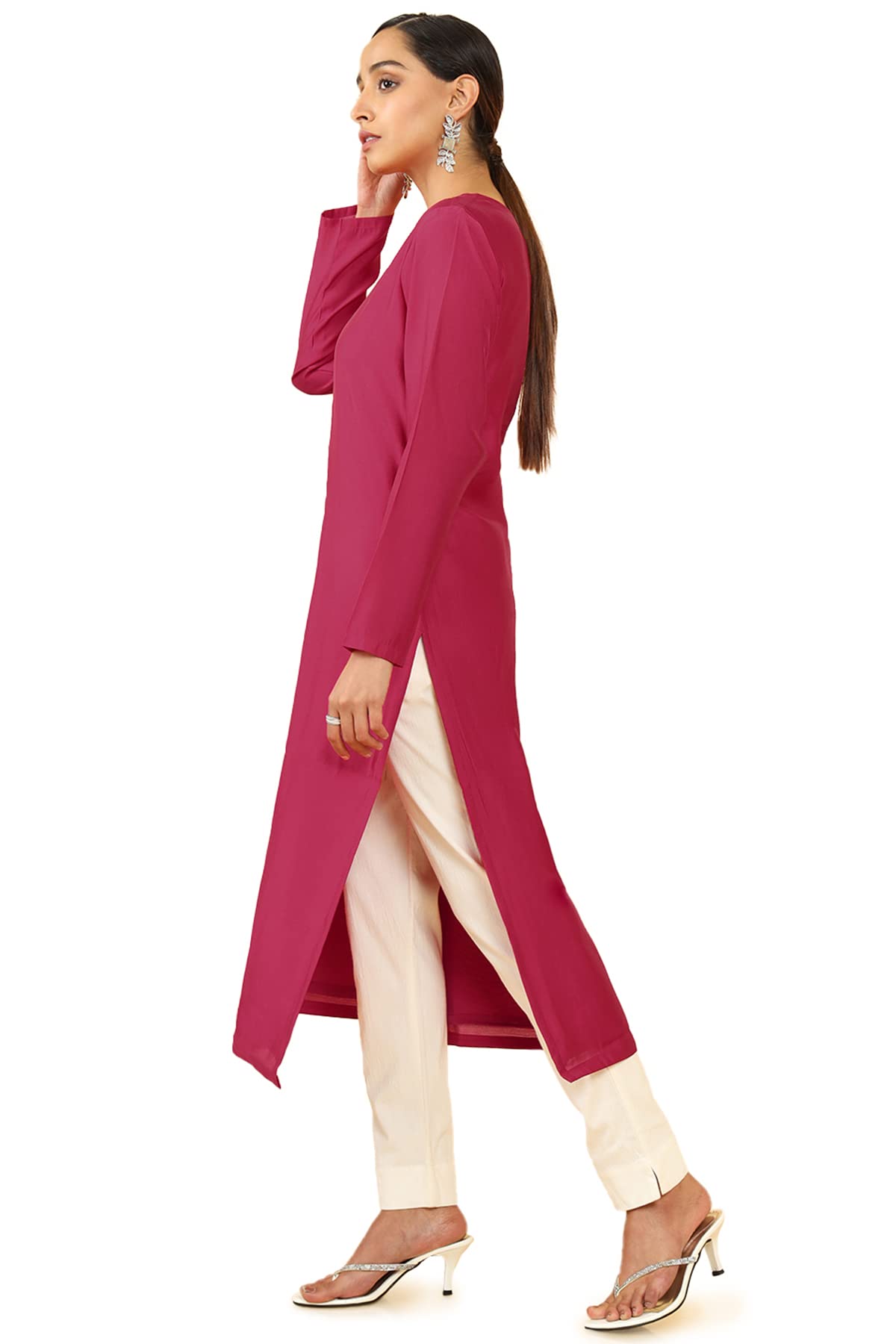 Soch Women Pink Chanderi Embroidered Kurta