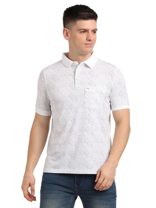 Turtle Men Cotton Stretch White Half Sleeve Casual Printed Polo Tshirt