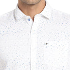 Turtle Men Pure Cotton White Printed Slim Fit Casual Shirts