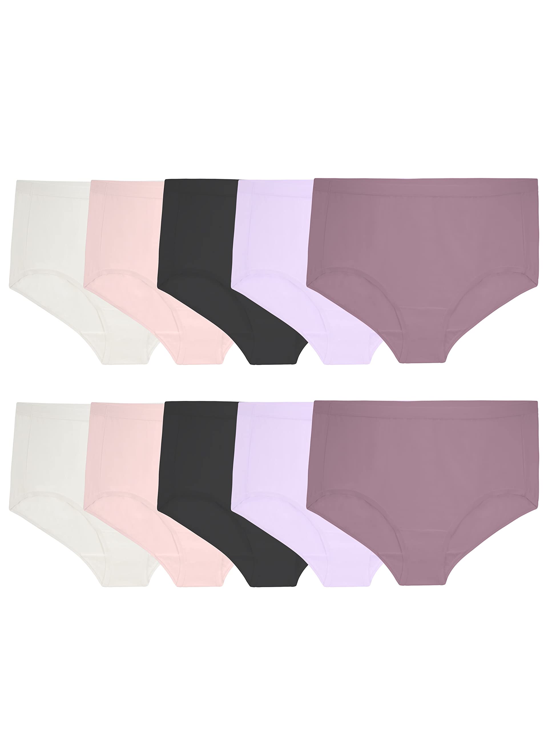 Fruit of the Loom Women's Lightweight Microfiber Underwear, Smooth Under Clothes, Available in Plus Size, Brief-10 Pack-Black/Wh