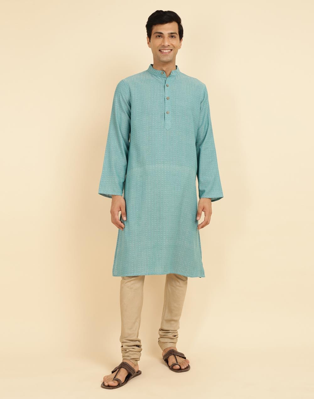 Fabindia MenS Cotton Woven Relaxed Kurta (1037119Teal_Teal