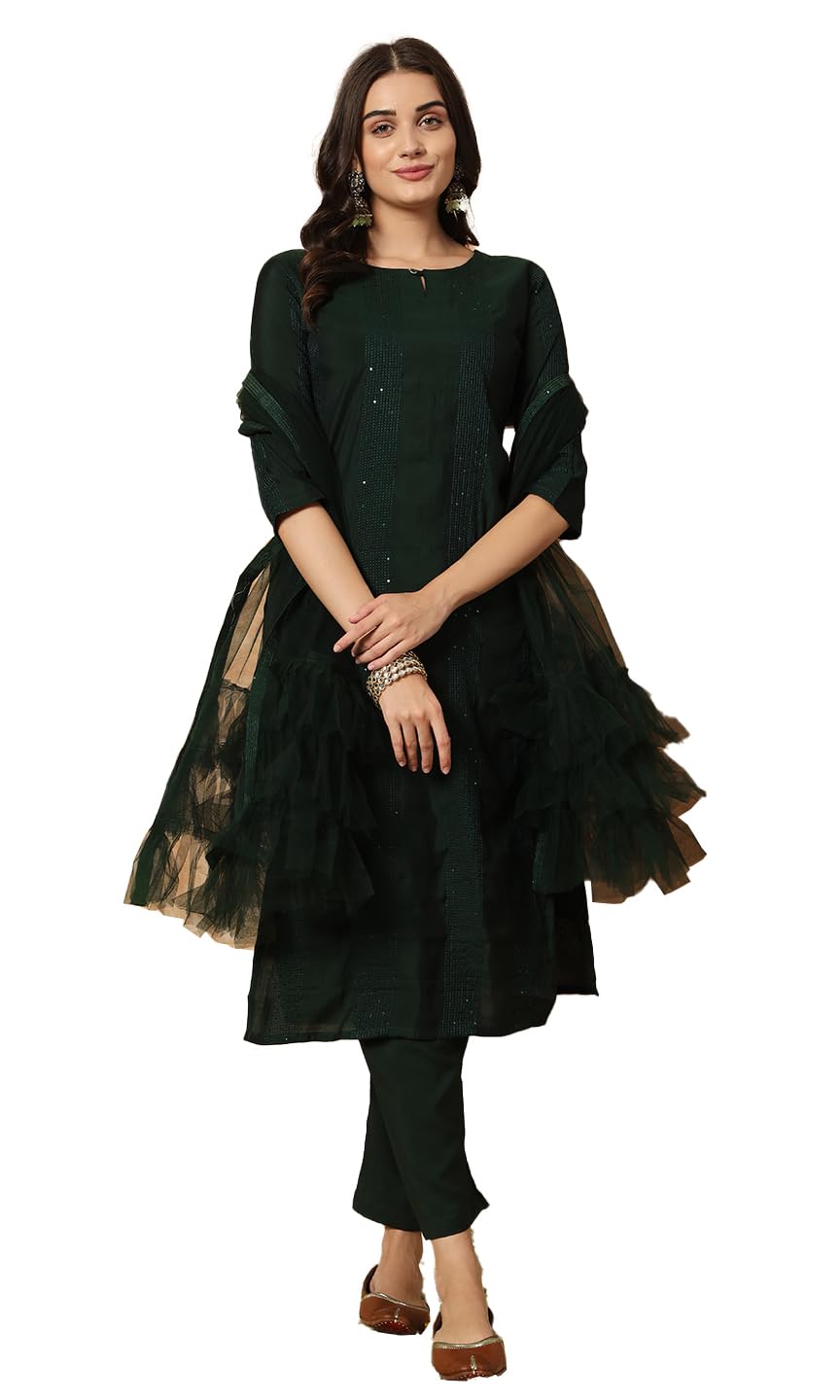 Fashion Basket Georgette Red Kurta Set With Dupatta For Women (In, Alpha, M, Regular, Green)