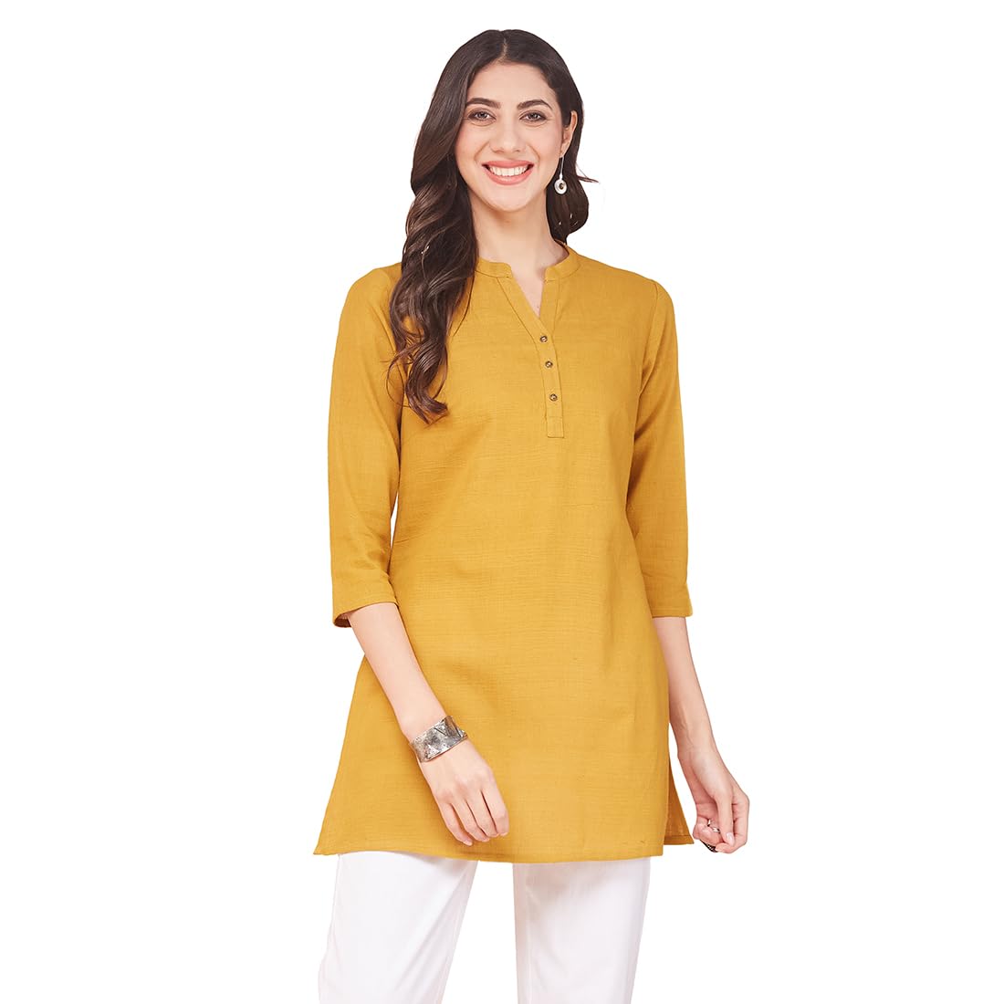 Fabindia WomenS Cotton Solid Slim Kurta (1038031Mustard_Mustard