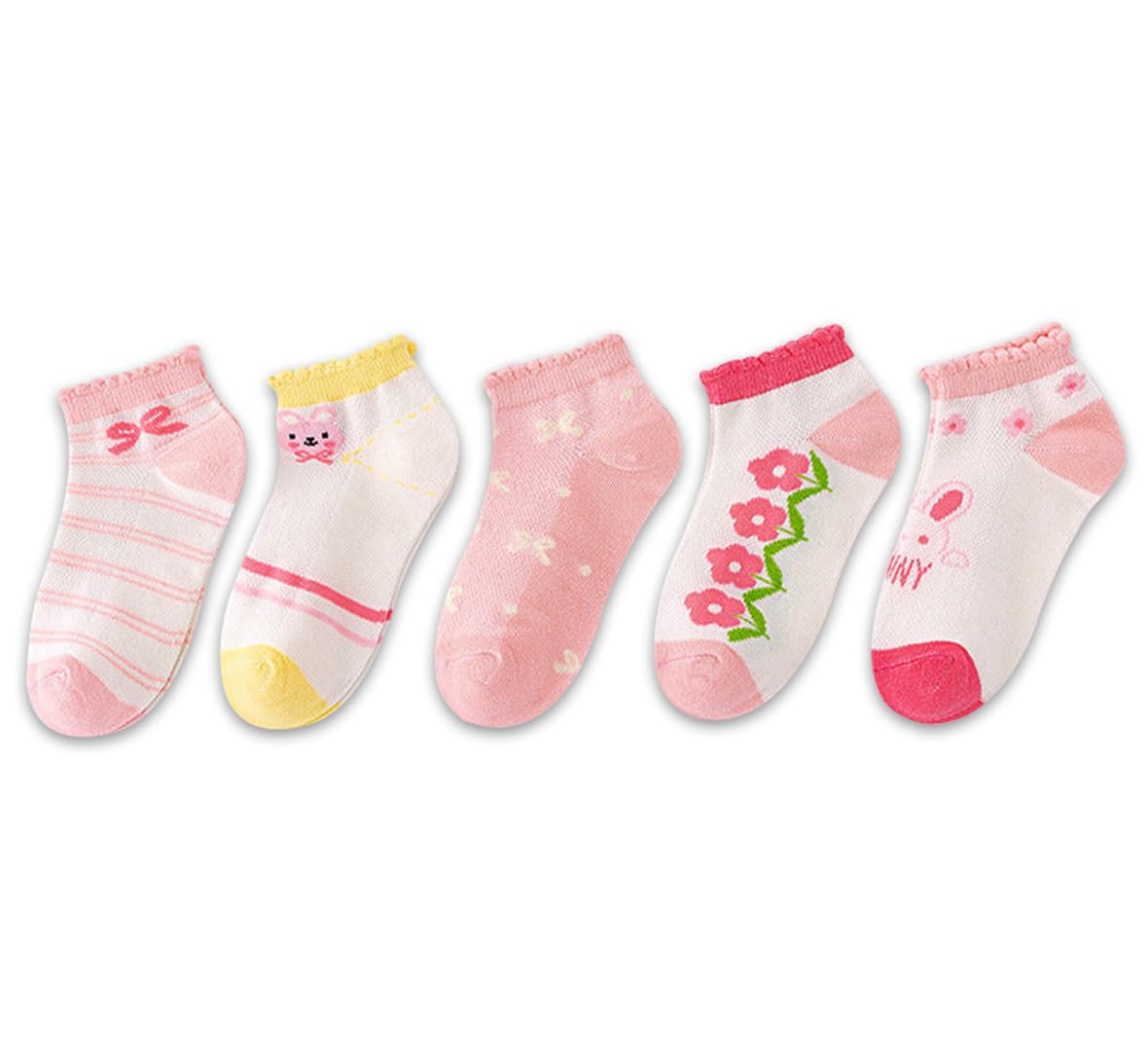 Syga 5 Pairs Baby Girl & Baby Boy Socks, Toddlers Infant Cotton Stretch Crew Socks With Tiny Rabit Design, Suitable For 9 Months 0-24