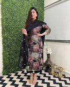 ANNI DESIGNER Womens Cotton Blend Straight Printed Kurta with Pant & Dupatta (Poona Black_4XL_Black_XXXX-Large)