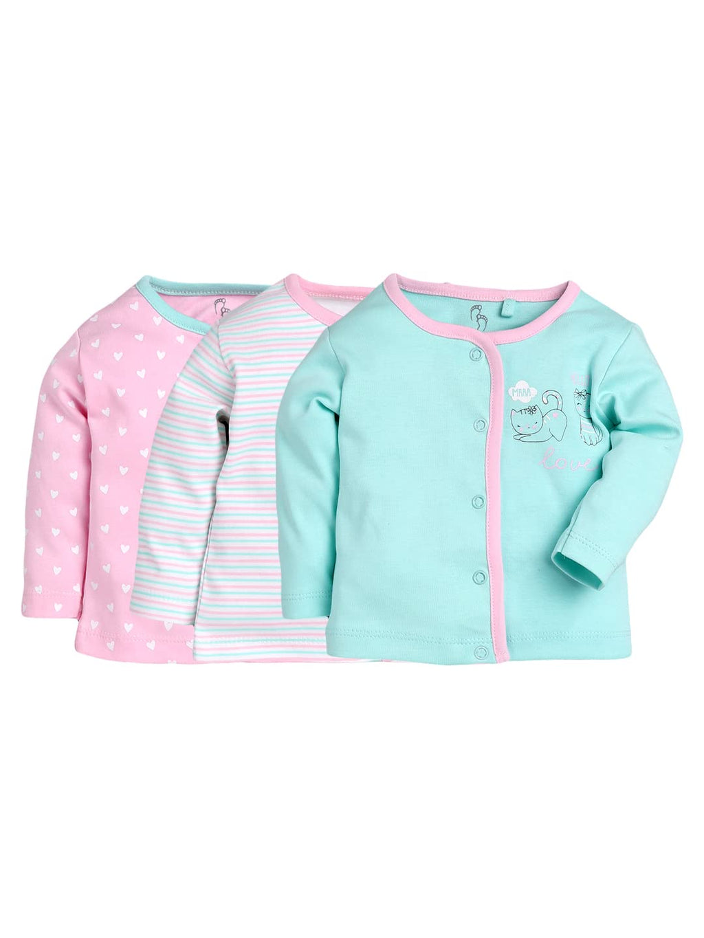 Baby Go Full Sleeve Set Of 3 Tees Combo For Baby Girls(3-6M,Pink)