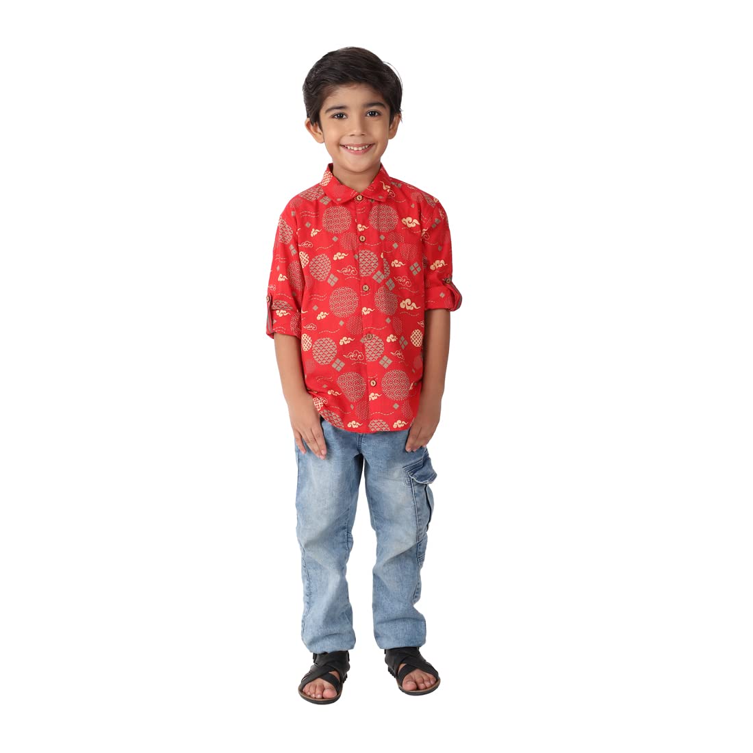 Fabindia Kids Cotton Printed Shirt Red_6-8Y