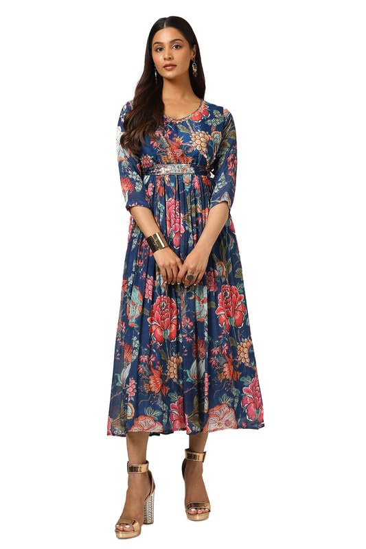 Soch Women Chinon Floral Gathered Dress with Belt