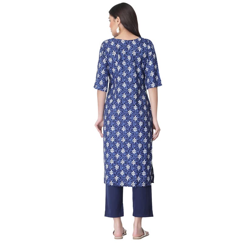 Pinkmint Women'S Color Blukp-E Crepe Straight Kurta And Pant Set (Ukp-2001_Xxl) Blue