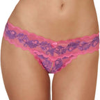 Rene Rofe Women's Crotchless Lace V Thong, Fuschia/Purple, Small/Medium