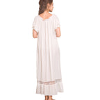Flaydigo Women Nightdress,Short Sleeve Vintage Nightgown Victorian Sleepwear Lounge Dress, White, Large