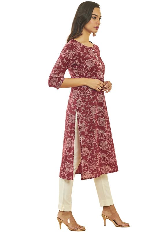 Soch Womens Cotton Floral Print Straight Kurta With Gota Patti Details
