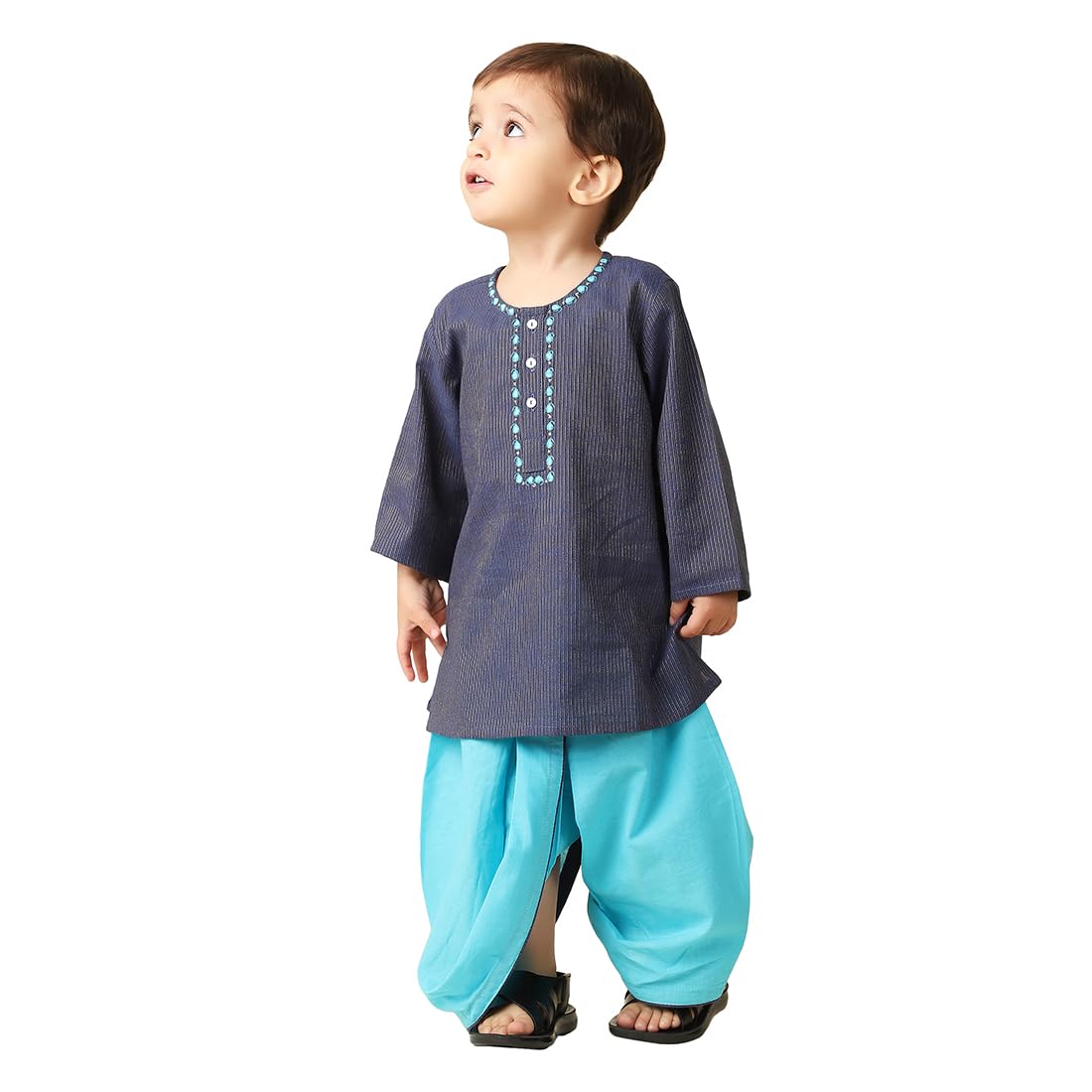 Fabindia Baby Boys Cotton Blend Embroidered Regular Dhoti Set (1030927NAVY_Navy Blue