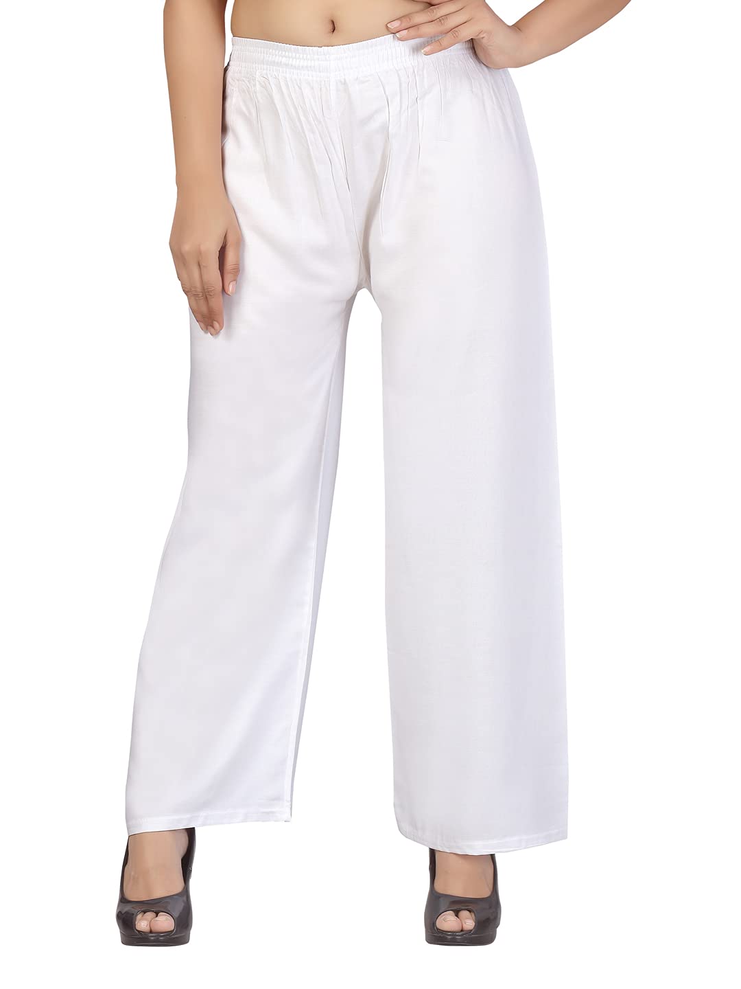 Aarika WomenS Regular Fit Palazzo (Pl-Plain-08_White_Free Size)