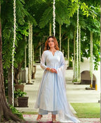 ANNI DESIGNER Womens Rayon Viscose Embellished Anarkali Kurta with Pant & Dupatta (Sikana Sky Blue_L_Sky Blue_Large)