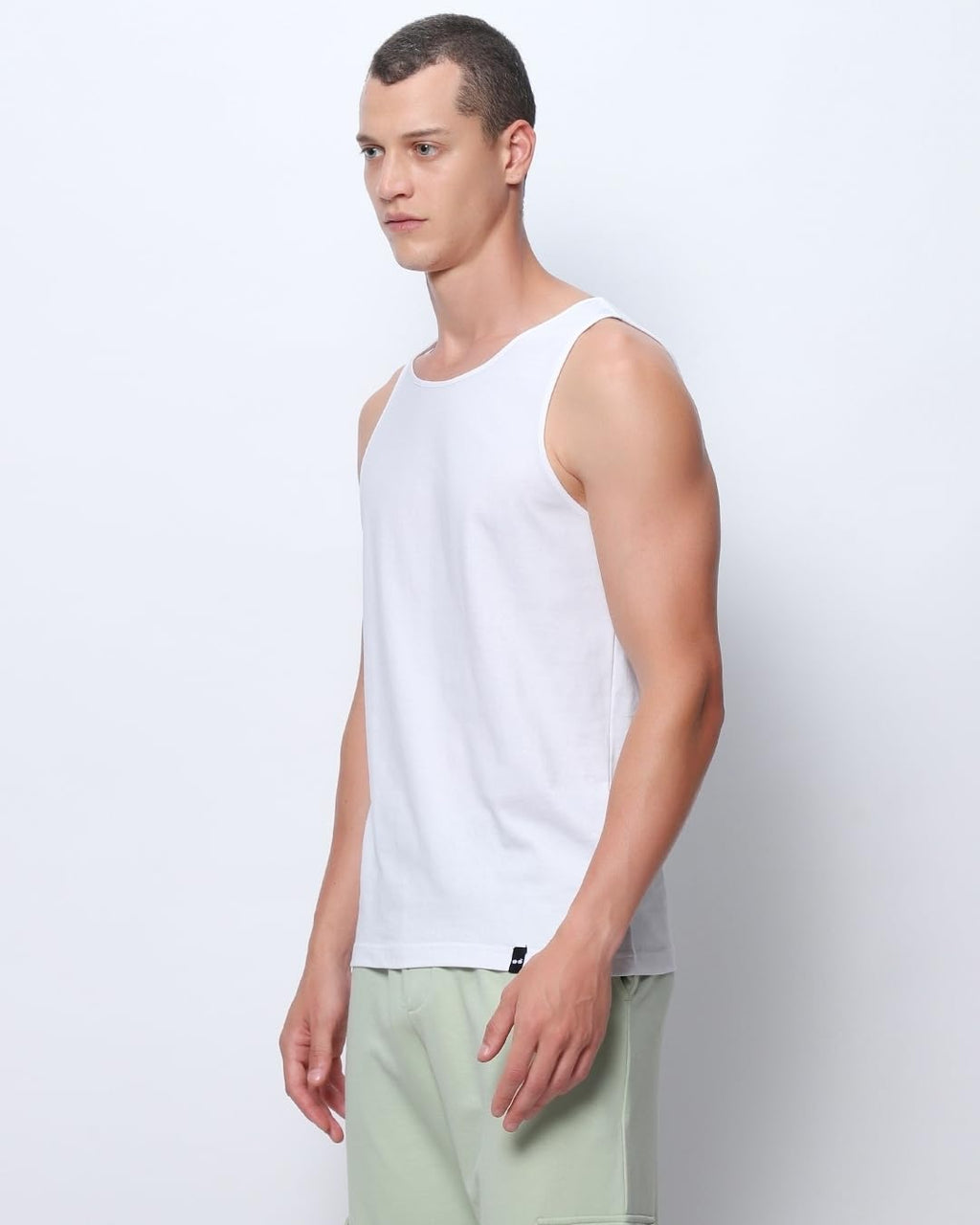 Bewakoof Mens Solid 100% Cotton Vest - Regular Fit, Round Neck, Sleeveless White