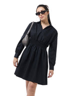 Bewakoof WomenS Solid Oversized Fit Full Sleeve Collar Cotton Shirt Dress_635468_Black_Xl