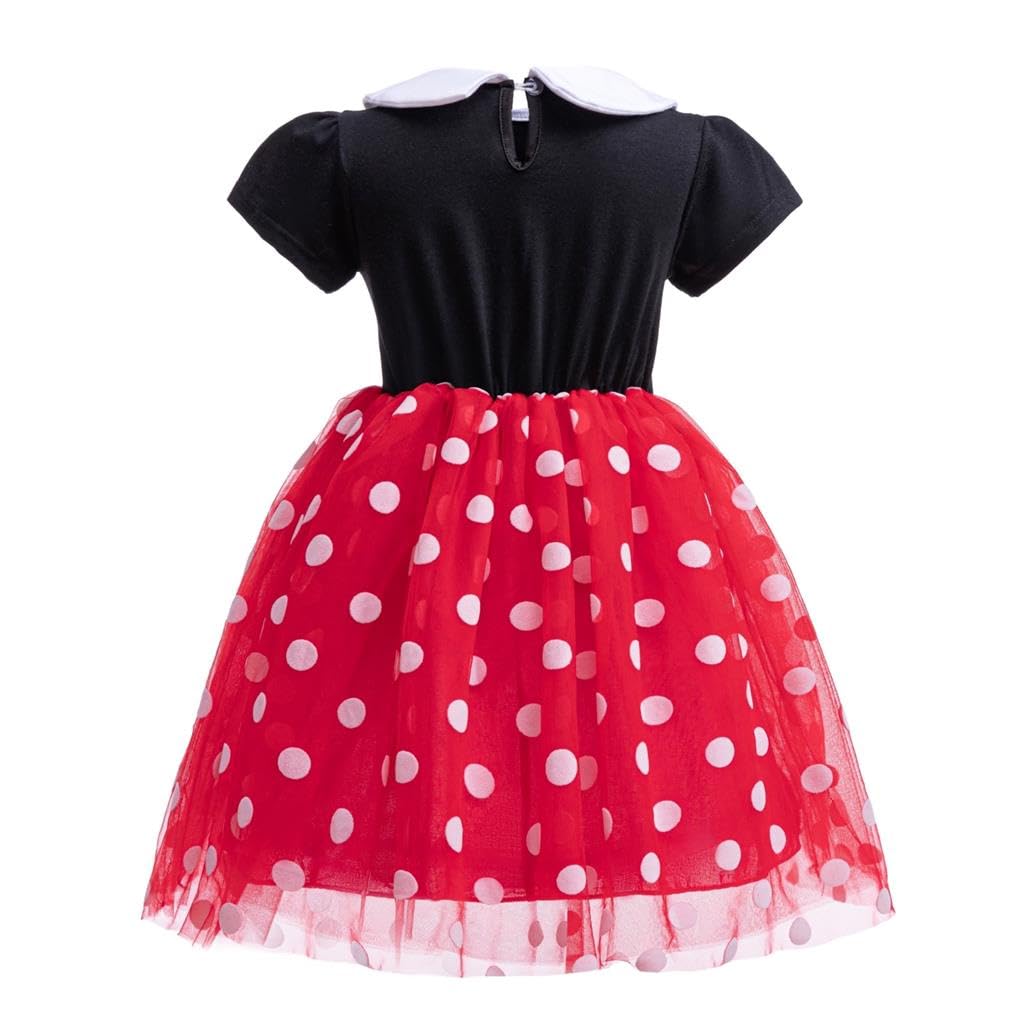 Dressy Daisy Toddler Girls Polka Dots Fancy Dress Up Halloween Costume Birthday Party Outfit with Mouse Ears Headband Size 3T to