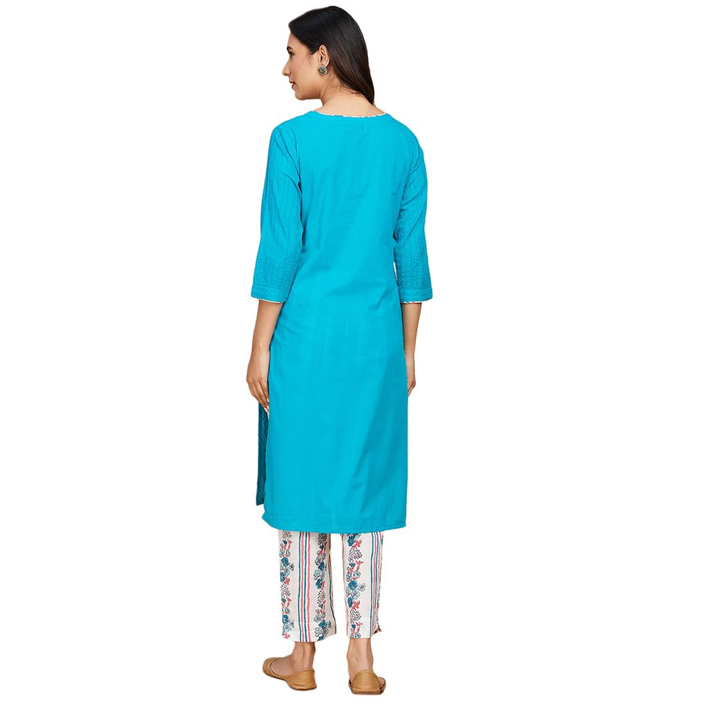 Fabindia Women'S Cotton Suit-Dress Set (20064706_Turquoise