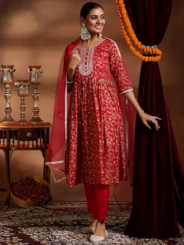 Libas WomenS Georgette Kurta Sets (27378_Red
