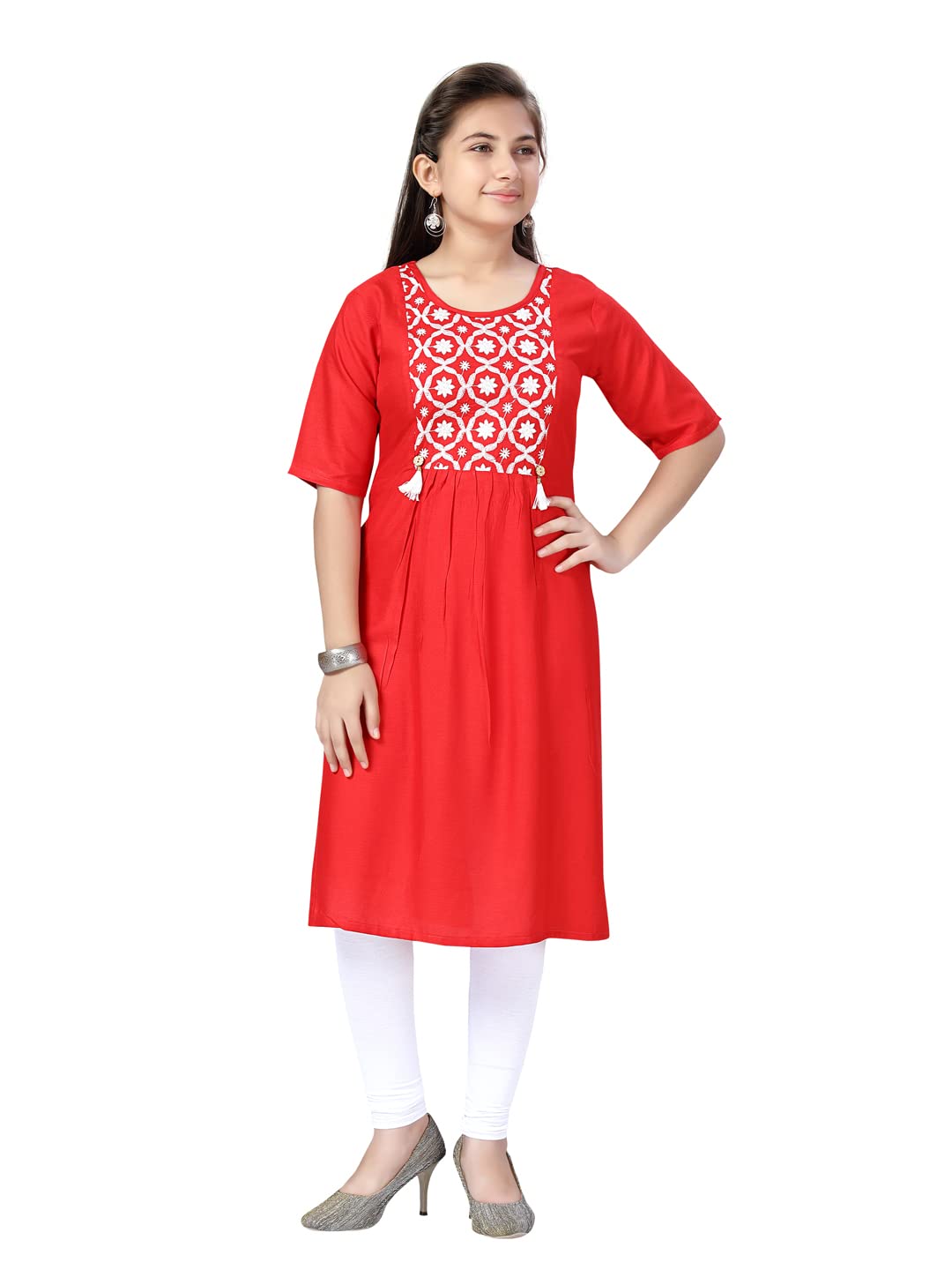 Aarika GirlS Cotton Kurti Legging Set (Kl-H-6_Red-White_32)