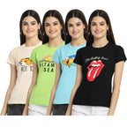 Preneum Womens Cotton Regular Fit Latest Graphic Stylish Printed Short Sleeves Casual T-Shirt || Latest Trendy & Styles (Pack 4