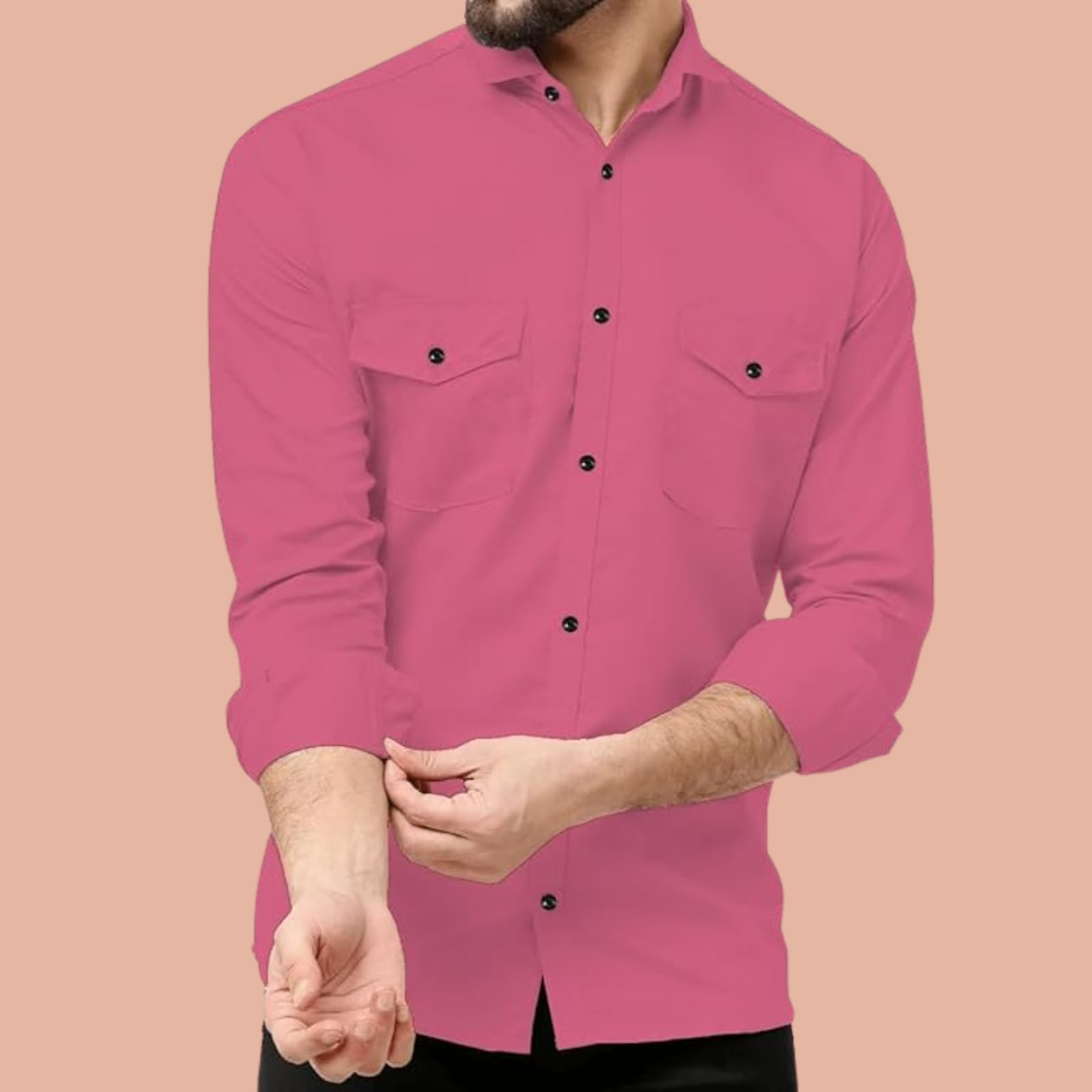Rebelify Double Pocket MenS Casual Shirt - Regular Fit, Solid Spread Collar, Versatile Everyday Wear, Comfortable And Stylish De