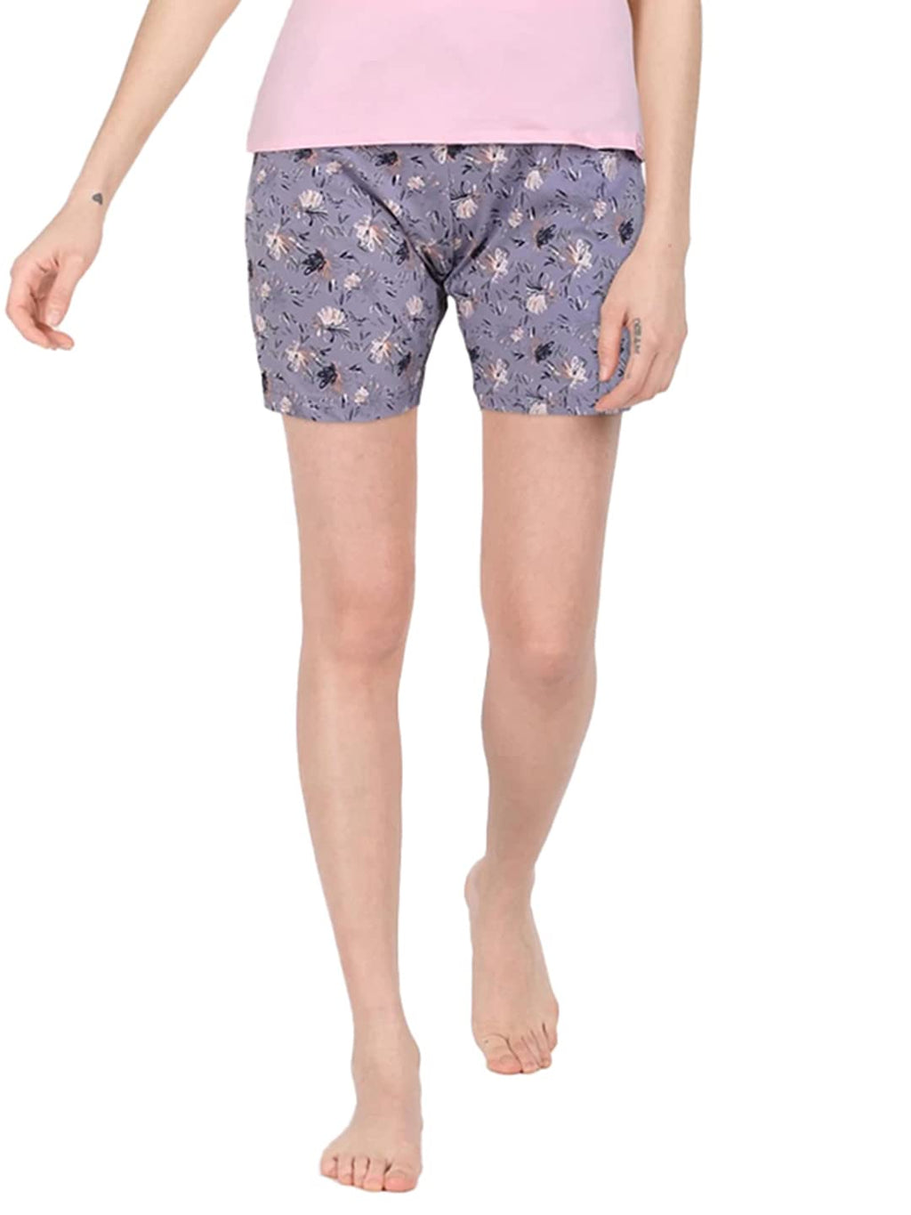 Lyra Pure Cotton Printed Night Shorts For Women