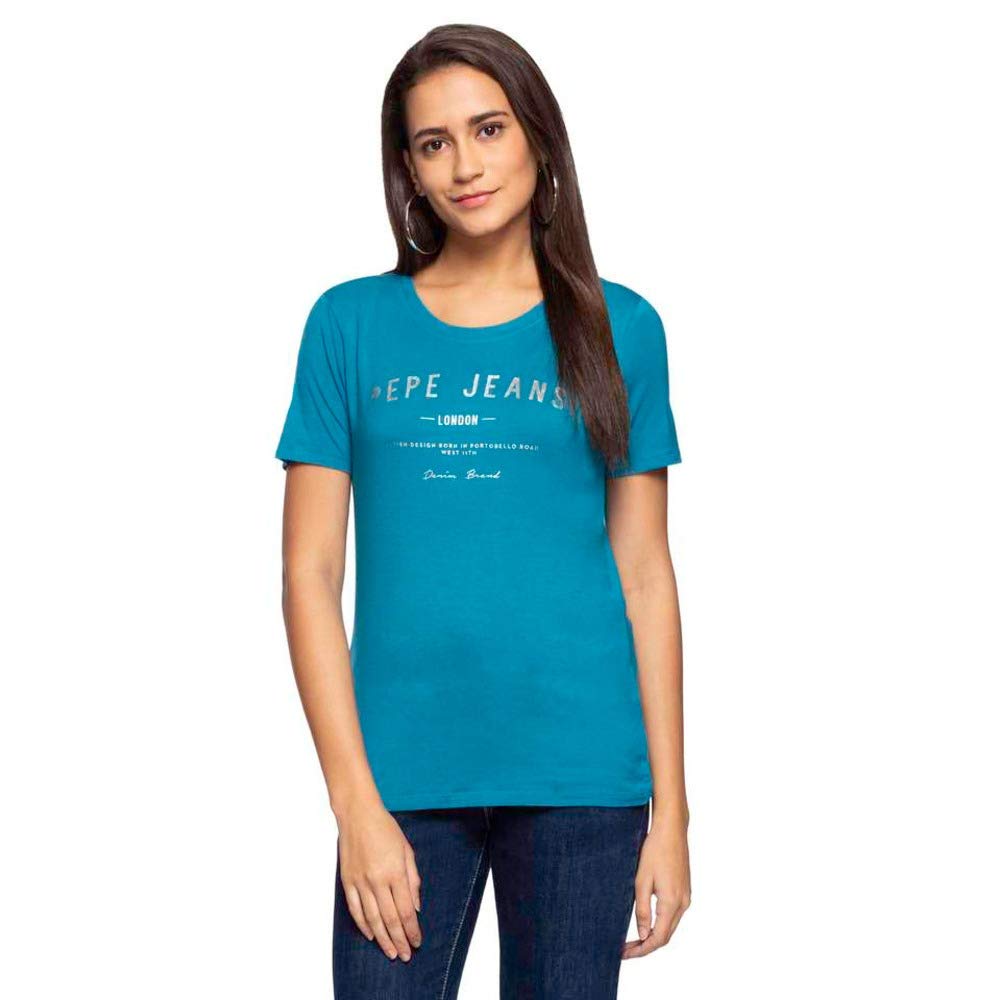 Pepe Jeans WomenS Letter Print Slim Fit T-Shirt (Pl504232_Blue Coral S)