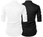 Finivo Fashion Combo Of MenS Cotton Blend Solid Full Sleeve Short Kurta White - Black