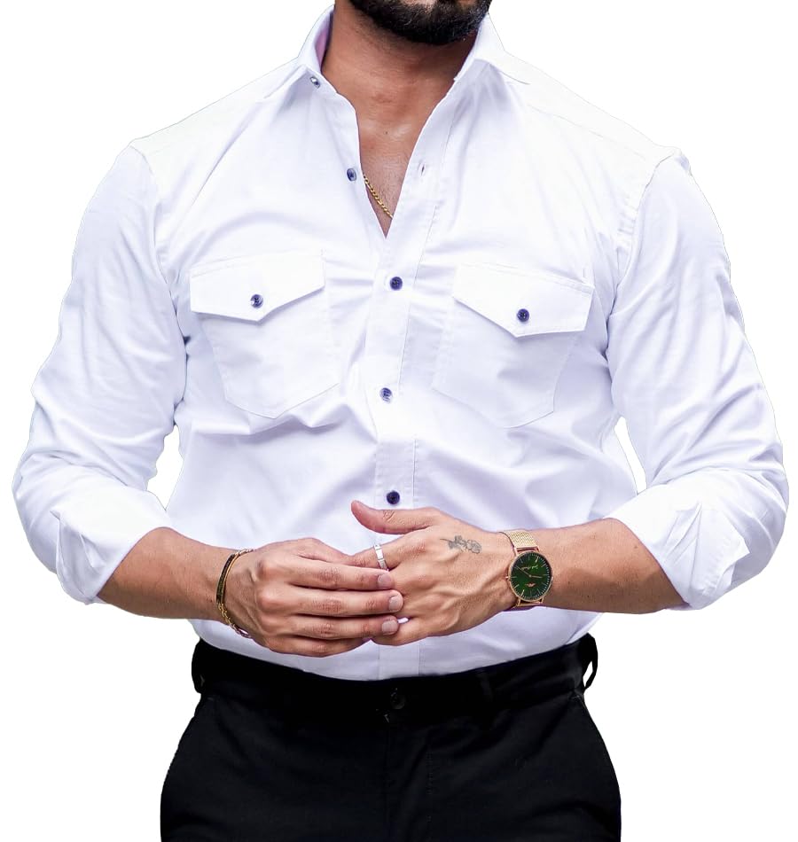 CB-COLEBROOK Mens Regular Fit Fancy Double Pocket Utility Casual Shirt for Men Full Sleeves Stylish Shirt - Cargo (Previously G