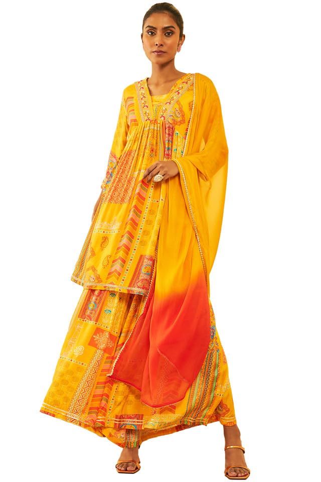 Soch Women Muslin Ethnic Print Suit Set with Sequins Work