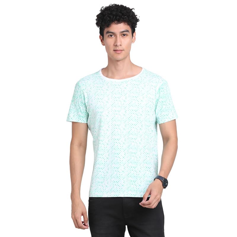 Turtle Men Cotton Stretch Sky Blue Printed Crew Neck Half Sleeve Casual T-Shirt