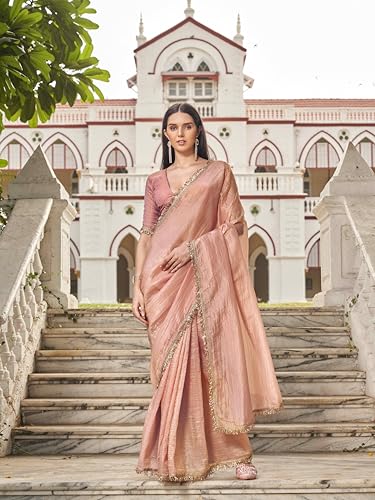 Womanista Womens Solid Embellished Lace Saree With Un-stitched blouse
