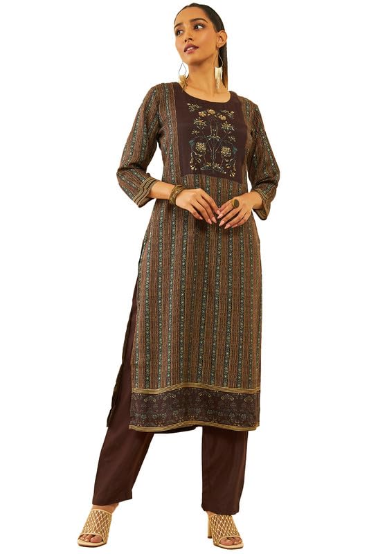 Soch Women Muslin Ethnic Motif Printed Kurta Set with Cutdana Work