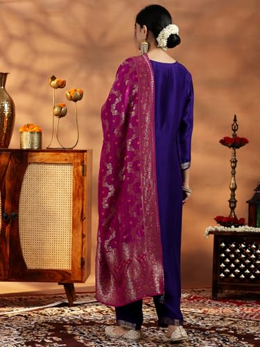 Libas WomenS Silk Blend Kurta Set (48962Oh_Purple