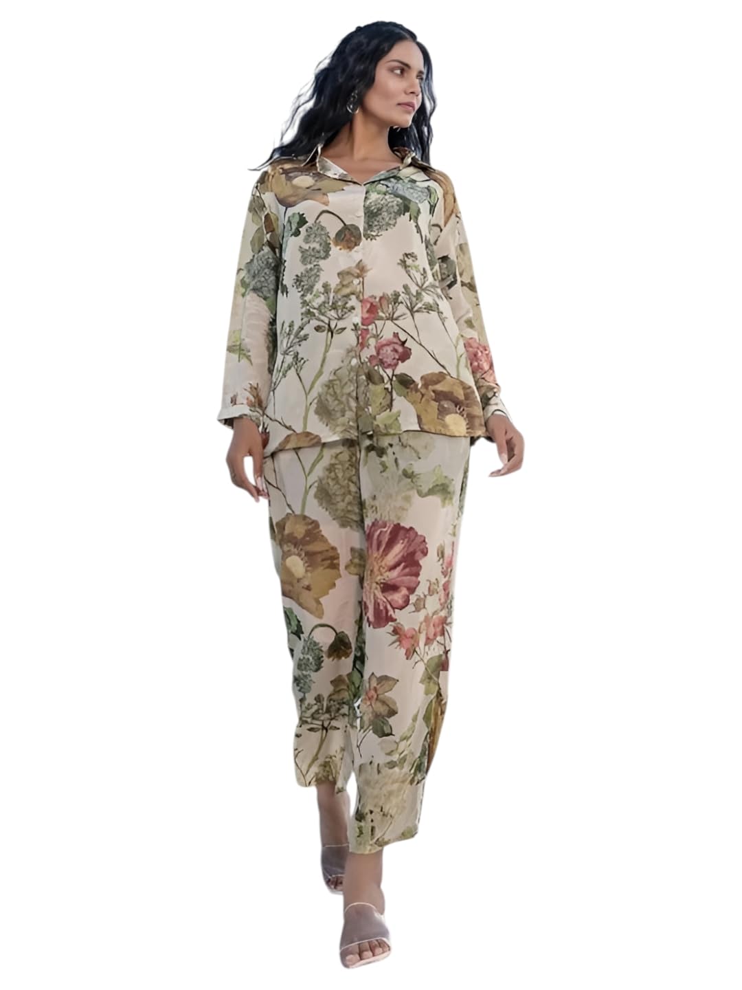 Yashika Women 's Floral Print Cotton Blend Kurta Bottom Set, beige, L