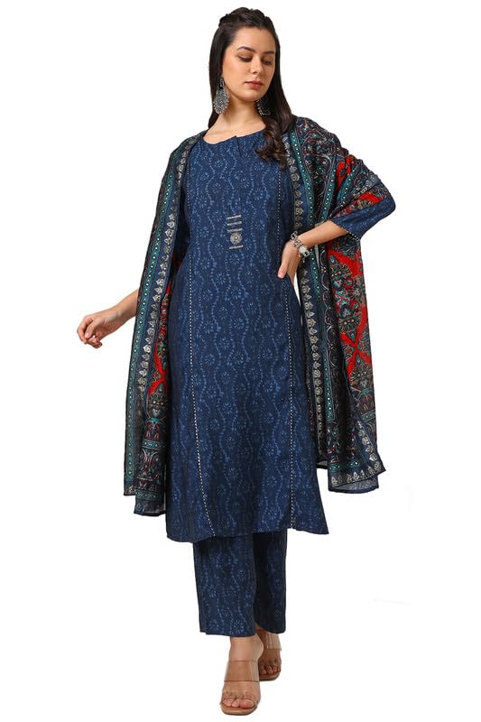 Soch Women Muslin Blend Abstract Print Suit Set with Gotta Patti