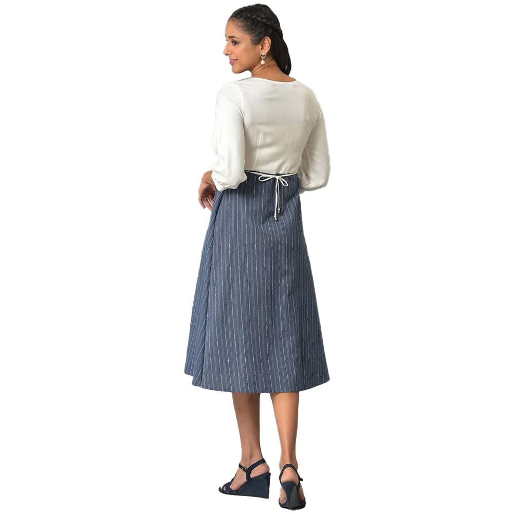 Aurelia Blue Striped Cotton Shirt Dress For Women