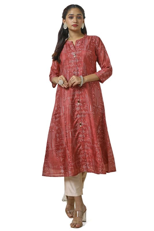 Soch Womens Rust Art Silk Abstract Print Kurta With Beads
