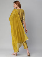 ANNI DESIGNER Womens Banarasi Woven Straight Embellished Printed Kurta with Pant & Dupatta (KABZAA-Methi-Nw_L_Mustard_Large)