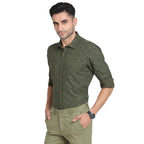 Turtle Men Cotton Tencel Slim Fit Dark Green Printed Casual Shirt