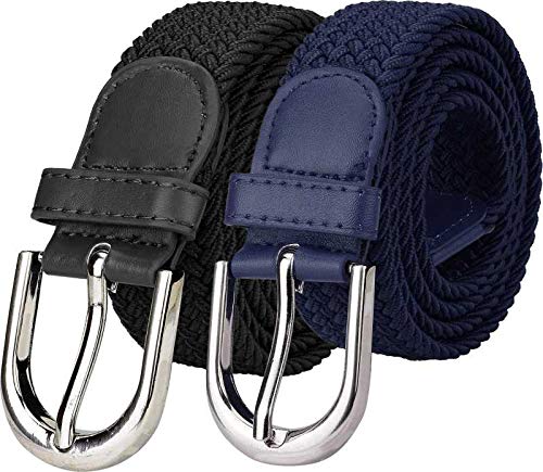 Uzak MenS And WomenS Stretchable Flexible Cotton Canvas Belt (Pack Of 2) (Blue & Black) 36-34